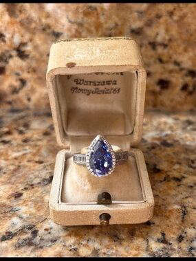 Pear cut halo ring 925 sterling silver size 9